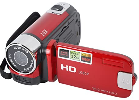 Zunate Videokamera, 2,7 Zoll TFT Videokamera Camcorder mit Drehbarem Bildschirm, 16 MP 16 facher Digitaler Zoom, Vlogging Kamerarecorder mit USB Kabel, für Reisen, Hochzeiten, Campus (Rot)