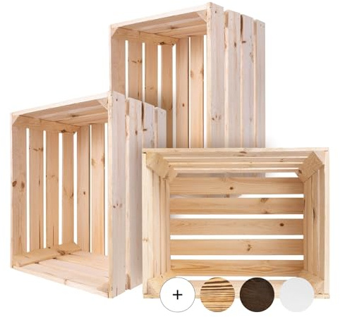 Creative Deco 3 x Natur Holzkiste Groß | Weinkisten Set Obstkiste Holz | 50 x 40 x 30 cm | Geschliffen | Vintage Holzbox Kiste Perfekt als Deko Geschenkkorb leer Spielzeugkiste Aufbewahrungsbox