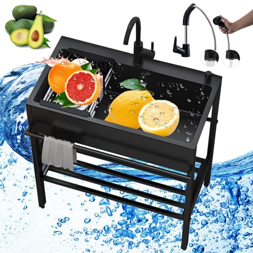 Lavello da lavoro in acciaio inox con un compartimento lavello commerciale con rubinetto per ristorante, cucina, lavanderia, garage