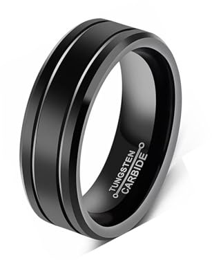 MAGIIE 8mm Banda Negro Anillo,Anillos Vintage Clásico de Hombre,Cuadros Buen Regalo para su Amor Boda Compromiso Navidad Graduación