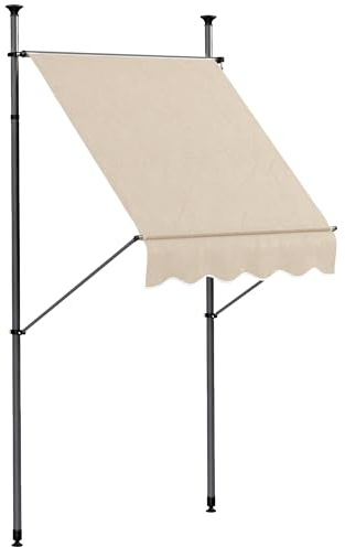 Outsunny Tenda da sole autoportante a scomparsa manuale 1,5L x 1,2l x 2,1-3H m inclinazione regolabile per balcone nessun foro da praticare metallo alu poliestere sabbia