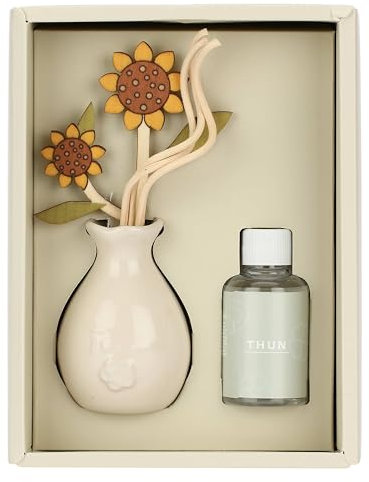 THUN, Diffusore per Ambienti Decorato con Girasole in Porcellana, Idea Regalo per la Casa, 50 ml