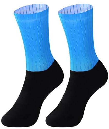 GMDNS Calcetines Hasta La Pantorrilla Para Hombre Aero Equipo Nuevos Calcetines Bicicleta Antideslizante Ciclismo Carretera Bicicleta Al Aire Libre Carreras Compresión Deporte 39-45 Skyblue