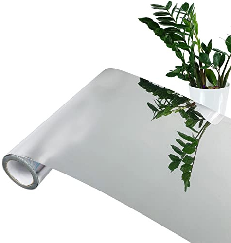 DecoMeister Pellicola Adesiva per Mobili 45x50 cm - Carta Adesiva Effetto Specchio Argento Riflettente in PVC Impermeabile e Lavabile - Pellicola Decorativa per Cucina, Armadi e Porte