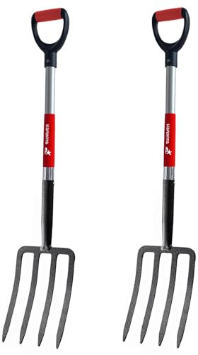 Garden Digging Forks with Premium 4-Tine Forged Steel Digging Fork D-Grip Handles 41 Sturdy Metal D-Handle Virtually Unbreakable Gardening Tool 2 Pcs