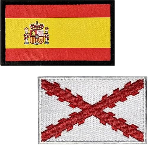 Pack de 2 Parches Militares Bordados Bandera España y Bandera Cruz de Borgoña. Parches Bordados para Ropa, Mochila Táctica, Gorra, Chaqueta.