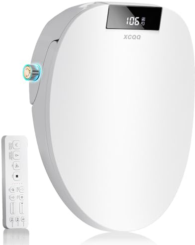 XCQQ Electric Bidet Toilet Seat with Remote, Heated Toilet Seat, Instant Warm Water, Warm Air Dryer, Rear & Feminine with Oscillating Cleansing, Night Light, Slow Close Lid, LED Display - Round