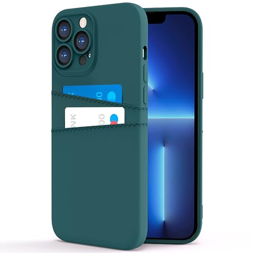 COBATREE Wallet Case for iPhone 13 Pro,Silicone Case with 2 Card Holder Slim Flexible TPU Shockproof Protective Phone Cover with 2 Card Slot Wallet Case for iPhone 13 Pro 6.1 inch-Dark Green