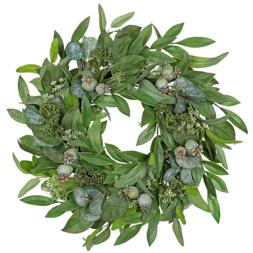 Briful 24 Door Wreath Artificial Eucalyptus Wreath with Seeded Branches - Faux Greenery Artificial Figs Summer Wreath for Front Door - Fake Plants Decorative Wreath for Wall Window Decor