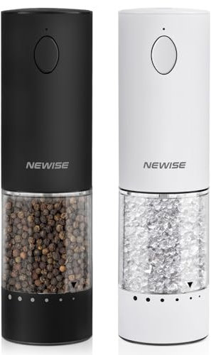 Electric Salt and Pepper Grinder Set, Adjustable Coarseness & LED Light, Rechargeable Large Capacity Stainless Steel Mill, Kitchen Appliances for Women Mom- Black/White