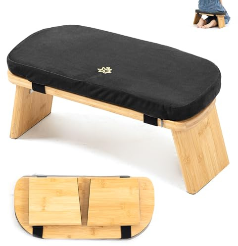 Estleys Meditation Bench, Bamboo Meditation Stool, Folding Kneeling Meditation Bench, Seiza Prayer Bench, Prayer Bench with Meditation Cushion, Kneeling Stool (Black)