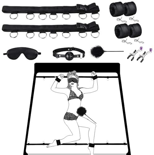 8 PCs SM Bondage Set, Extreme Sex, BDSM Bondage Sex Set für Paare, Handschellen, Nippelklemmen, Knebel und Augenmaske, erotische SM -Sexspielzeug für Anfänger und SM -Enthusiasten (schwarz)