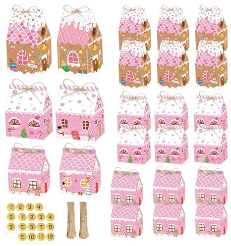 24 scatole regalo natalizie a forma di casa, scatola regalo a forma di casa di pan di zenzero, graziosa scatola di carta per ricordi perfetta per scatole di Natale, caramelle, snack, macaron