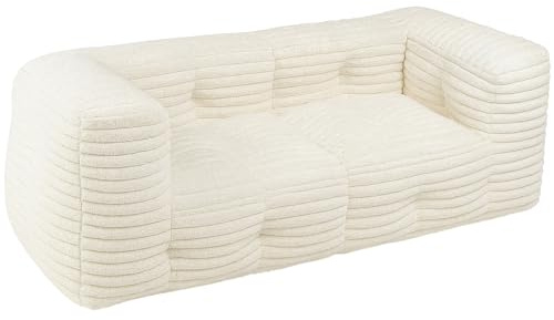 bananair - Sofá 3 Plazas con Piel Sintética Acanalada - Suave y Confortable - Relleno de Espuma y Fibra - Diseño Modular Innovador, 2 Puffs Desmontables (Blanco)