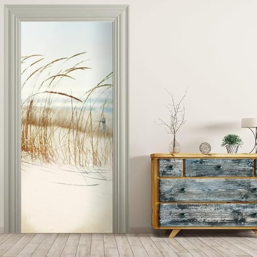 Tizhweqo Türtapete Selbstklebend 77x200 Strand Türfolie Türposter Gras Fototapete Türklebefolie Wandbild Türaufkleber Wandtapete 3D Effekt für Wohnzimmer Schlafzimmer Küche a7615