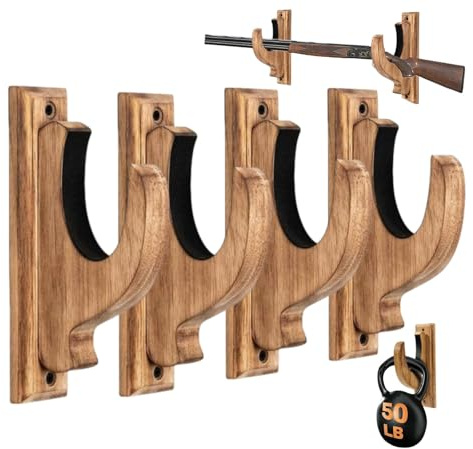 Genérico Estante para Armas Montado En La Pared, Estante Horizontal De Madera, Gancho para Escopeta De Rifle, Estante Multiusos para Escopeta, Estante De ExhibicióN para Una Sola Pistola