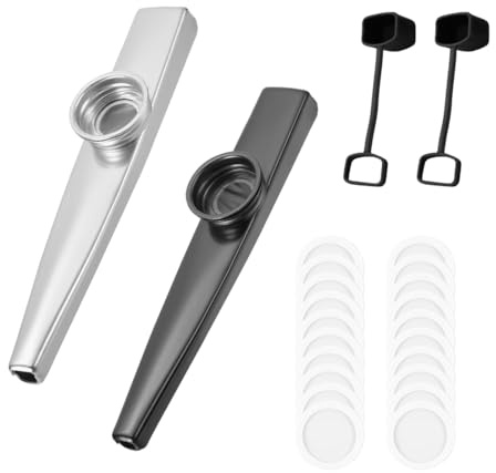 BCHKO 2 Kazoos en Métal avec 20 Membranes Remplaçables, Flûte Nasale, Convient aux Enfants, Adultes et Débutants en Musique, Cadeaux pour Fêtes et Anniversaires