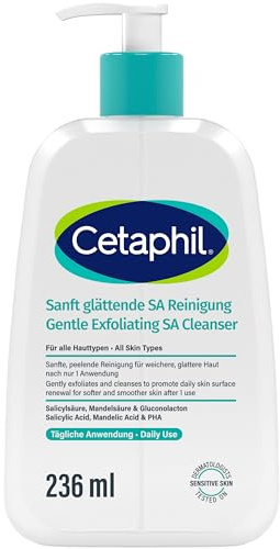 Cetaphil Sanft Glättende SA Reinigung für Gesicht und Körper, Bei trockener, Rauer, Unebener, Zu Unreinheiten neigender Haut, Salicylsäure, 236ml
