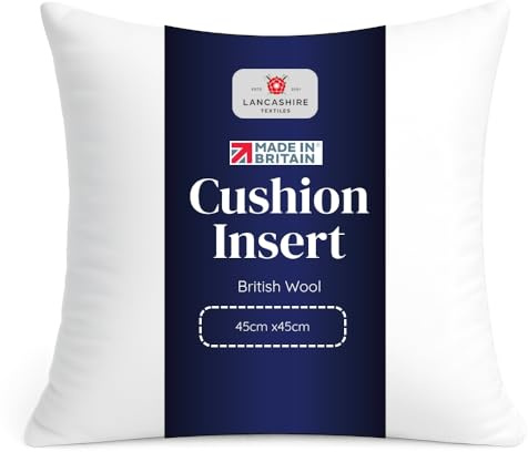Lancashire Textiles British Wool Cushion Insert 20x20 Inch (50x50cm) – Natural Wool Filled Cushion Pad with Cotton Cover, Hypoallergenic Sofa & Bed Pillow Inner, Made in Britain