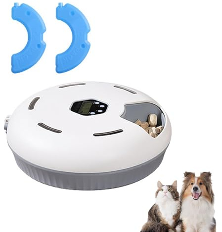 Distributeur automatique de nourriture pour chat - 6 repas par jour - Maintien au frais avec piles glacées - Nettoyage facile - Fonctionne avec 4 piles AA - Pour nourriture humide et sèche