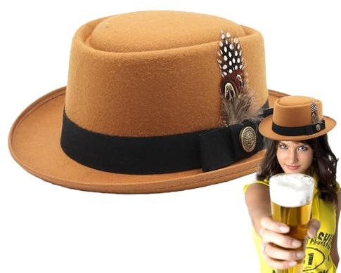 Generisch Disfraz de sombrero de Oktoberfest de melón negro, sombrero alemán, con plumas, emblemas, Oktoberfest, disfraces, Oktoberfest, para mujer, con plumas y emblemas