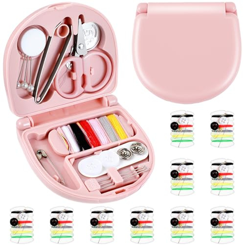Grevosea Mini Travel Sewing Kit, Heart Shaped Portable Travel Sewing Kit, Small Emergency Pocket Sew with Scissors Needles Emergency Repair for Women Mom Traveler Adults Beginner