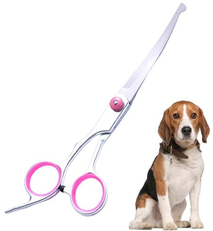 GNALIA Tijeras Peluqueria Canina 1 Unidad Rosa, Tijeras Curvas Punta Redonda Acero Inoxidable Para Perros Y Gatos