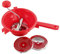 FACKELMANN 42408 Passiergerät, Passiermühle aus Edelstahl/Kunststoff, Passiersieb inkl. 3 Einsätze (Farbe: Silber/Rot), Menge: 1 Stück