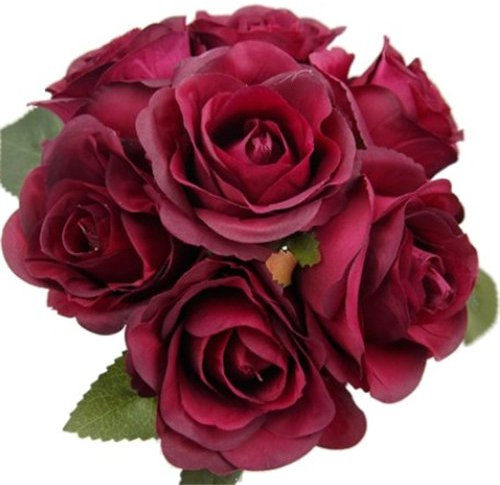 31cm Artificial Dark Red / Burgundy Rose Bouquet / Bundle with 7 large flower heads - Home Wedding