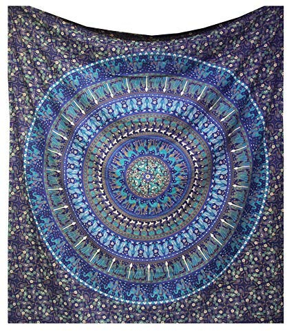 raajsee Purple Tapestry Hippie Boho Beach Blanket Mandala Indian Cotton Throw -Home Décor Indie Rug Yoga Mat Meditation Picnic Rugs (Blue,140X210 CM)
