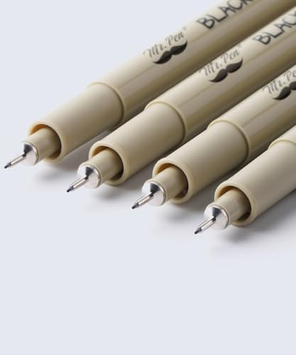 Mr. Pen,Pennarelli a punta fine, 0.25 mm, confezione da 4, penne bibliche senza sbavature, penne a punta fine, penne a punta ultra fine, penne nere artistiche, penna a punta fine nera