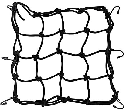 Kisbeibi Petit filet cargo - 30 x 30 cm - Extensible jusqu'à 60 x 60 cm - Avec 6 crochets - Filet élastique robuste pour casque de moto, vélo, bagages - Noir