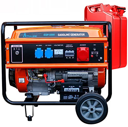 Generador electrico gasolina, Grupo electrógeno 5,5kW 3F, Potencia máx.5500W, Capacidad del depósito 25L, funcionamiento hasta 11 horas, Generador silencioso con Protección contra averías/sobrecargas