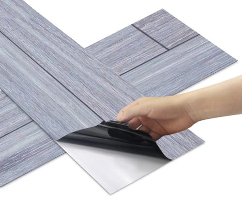 Hiseng Wall Tile Stickers, Wood Pattern Waterproof Kitchen Decals Sticker for Living Room Bathroom Home Floor DIY Mosaic Decor Self-Adhesive - 7.8x118 inch (1 pcs,dark gray)