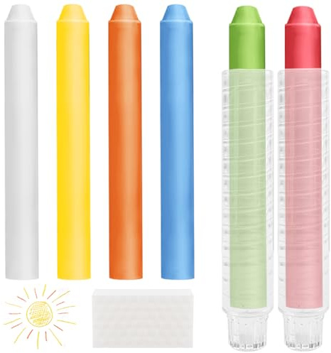 6 Couleurs Craie Exterieur Enfant Sans Poussière, Avec 6 Porte-Craie Rétractile, Effaçable et Lavable Craie Pour Tableau Noir, Craies de Trottoir pour Tableau Noir et Blanc Dessin,écriture