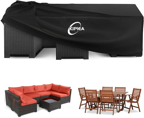 Kipiea Gartenmöbel Abdeckung Wasserdichte, Rechteckig Abdeckplane Gartenmöbel Schutzhülle Winterfest, 420D Oxford Gewebe Terrassenmöbel Abdeckung Anti-UV für Gartentische, Loungemöbel 242x162x100cm