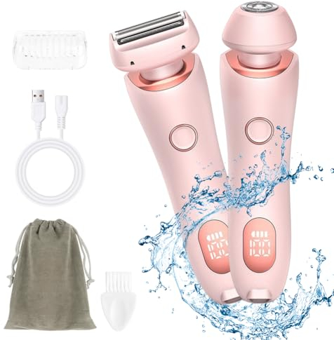 AOGOE Rasoio Elettrico Donna Inguine, 2 in 1 IPX7 Rasoio Intimo ed Elettrico per Donne, Epilatore Viso Donna di Rimozione dei Peli per Bikini Ascelle Gambe Braccia E Viso, Ricaricabile Dry Wet