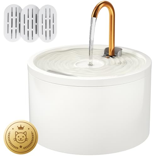 DOOOB Ceramic Cat Water Fountain, 2.1L/71oz Ceramic Cat Fountain, Automatic Ceramic Water Fountain for Cats, Pet Water Fountain with Ultra-Quiet Pump and 3 Filters & 3 Sponges (White)