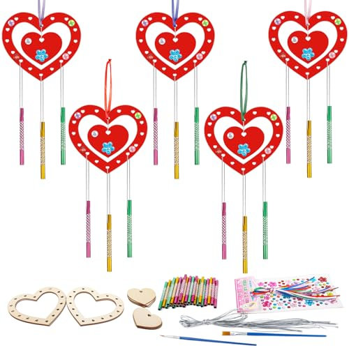 Dmnnlp 9 Stück Traumfänger Bastelset, Herztraumfänger Basteln, Holz Traumfänger zum Bemalen für Kinder Erwachsene Mädchen Kreative DIY Valentinstag Hochzeit Geburtstag Party Weihnachten Zubehör