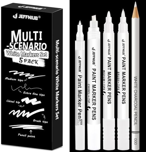 JEFFNIUB Handlettering Stifte set - Stift mit Brush, Fineliner, Kalligraphie für Bullet Journal, DIY-Projekt (Weiß)