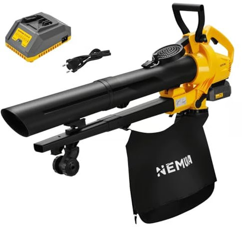 Nemura Aspirador Soplador Inalámbrico 40 V - Velocidad de aire 52 m/segundos - Incluye 2 baterías de iones de litio de 2 Ah y cargador rápido - Aspirador soplador Hojas - Herramientas de jardín Marca