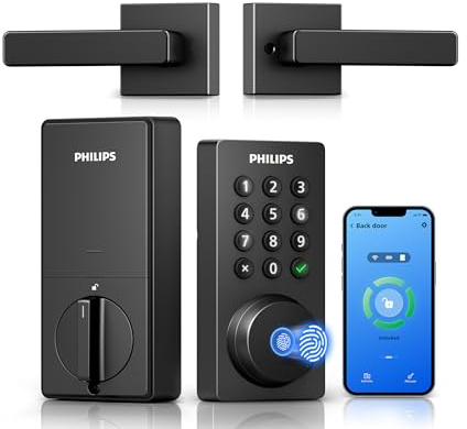 Philips WiFi Keypad Door Lock with Handle, Built-in WiFi, APP Remote Control, Voice & Fingerprint Unlock, Smart Locks for Front Door with Auto Lock, Digital Front Door Lock Set, Keyless Entry Deadbolt