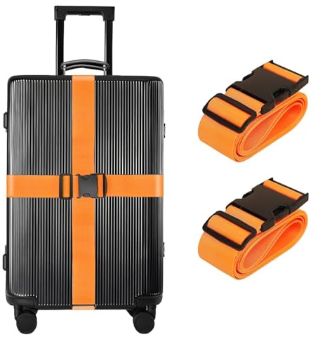2 Pcs Luggage Straps Suitcase Straps Personalised Adjustable Case Strap for Suitcase, Luggage Belt with Quick Release Buckle, Travelling Luggage Accessories (orange)