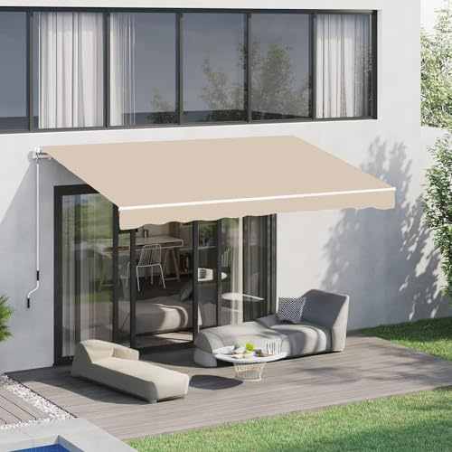 Toldo retráctil manual para patio, protección UV, impermeable, para exteriores, con manivela, brazo extensible para balcones y terrazas (beige, 4x)