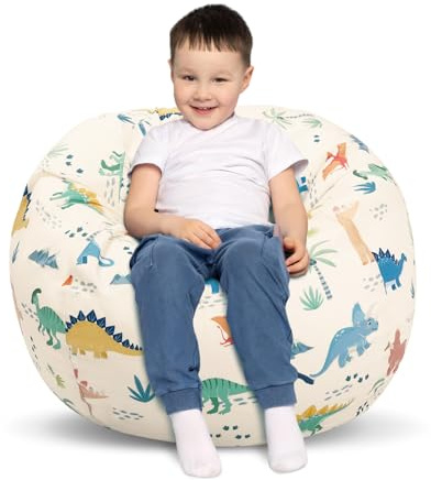 Kids Bean Bag Chair-Cover Only-Large Stuffed Animal Storage Bean Bag Cover for Boys Girls Indoor Outdoor (No Filling),Beige Dinosaur