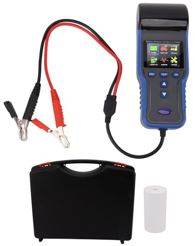 Klanata Testeur de batterie de voiture, analyseur multifonction 12 V 24 V avec imprimante – Capacité de charge 100 2000 CCA, test de tension et de résistance interne