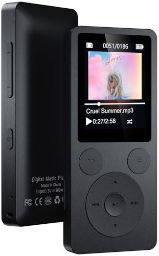 64Go Lecteur MP3 Bluetooth 5.3 – MP4 Haut-Parleur Intégré, Baladeur MP3 avec Touches Physiques (Retour/Menu/Volume), Léger 37g. Radio FM, Enregistreur Vocal, Design Mini, Son HiFi, Jusqu‘à 128Go