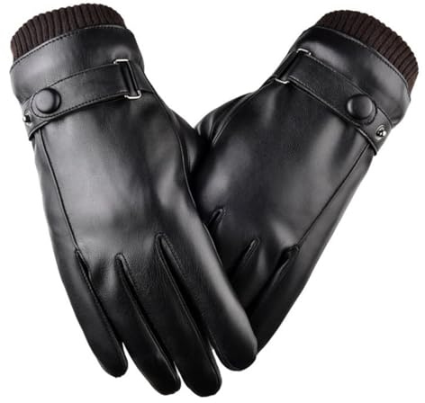 EJRUP Gants Hiver Chaud PU Cuir écran Tactile pour Homme Femme,Gants Homme en Cuir de Conduite,Gant Tactiles Hiver,pour le Sport en Plein Air Conduite Moteur Course à Pied Camping,Noir