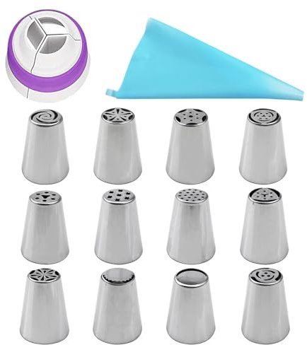 wueiooskj Ryska set med spritsmunstycke för tårta, tillgängliga baknings- och dekorationsmöjligheter, säkra och hållbara cupcakeverktyg, 14 st