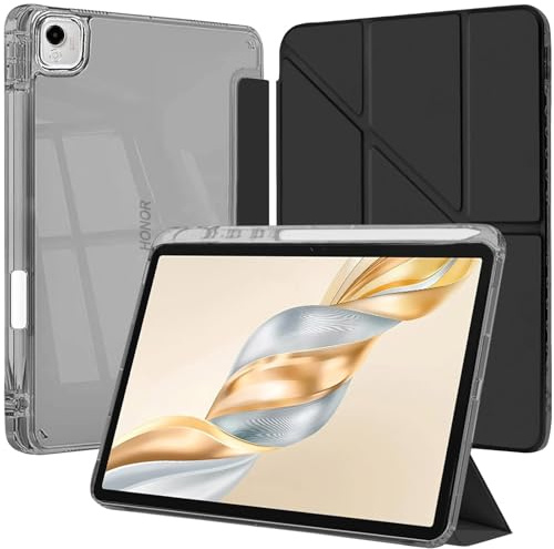 Funda para Honor Pad X9a 11.5 Pulgadas 2025 Tableta con Soporte para Lápiz, 6 en 1 Múltiples Ángulos de Visión Slim Clara Transparente Trifold Folio Tableta Carcasa, Negro